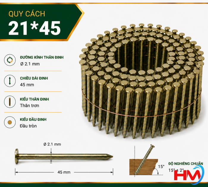 Đinh cuộn trơn 21x45